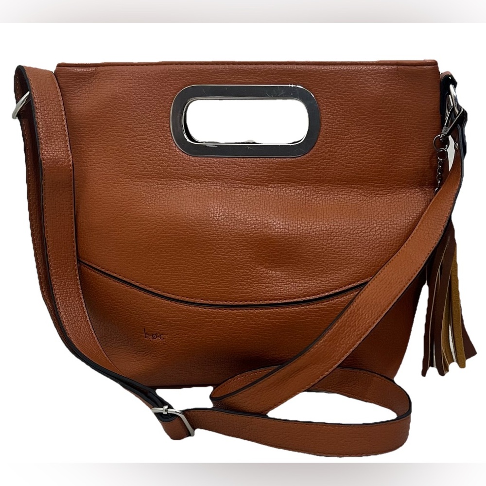 B.O.C. Crossbody Bag Silver-Toned Metal Handle Adjustable Shoulder Strap Brown